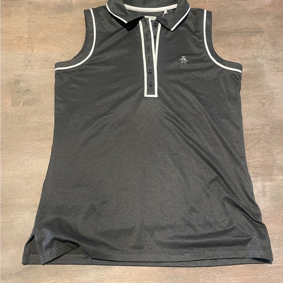 Original Penguin Veronica Dark Grey Sleeveless Polo with White Trim - Picture 1 of 4
